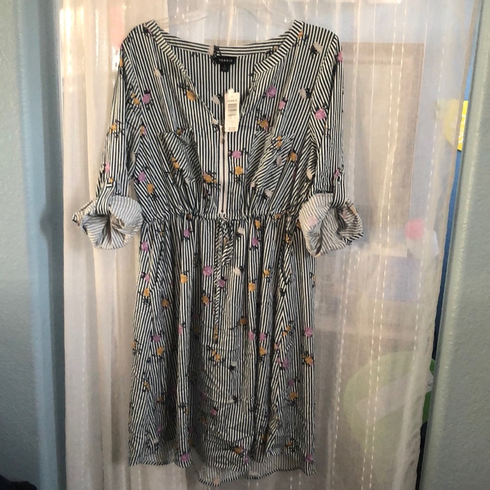 Torrid Stripe Floral Zip Challis Shirt Dress
